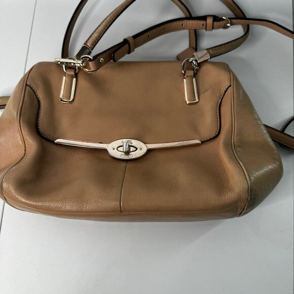 Coach Madison 25169 East West Front Flap Turnlock Satchel Camel & Pink  (READ) - Picture 3 of 16